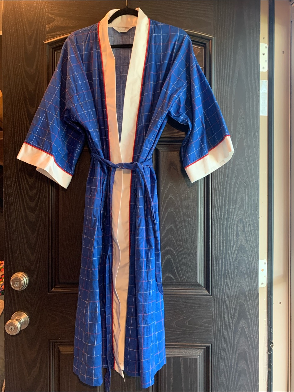 Christian Dior Blue Windowpane Cotton Robe Unisex One Size